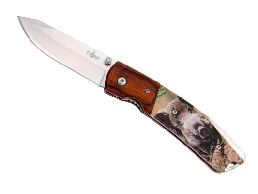 Couteau THIRD en bois rouge motif sanglier de 11,5 cm